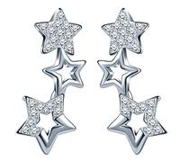 Unendlich U-Pendientes de Plata de Ley 925 con Circonitas Cúbicas y Diseño de Pequeñas Estrellas a lo Largo de la Oreja, Color Plateado