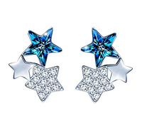 Unendlich U Pendientes de plata de ley 925 con diseño de estrella azul y cristales elegantes con circonitas, Plata de ley, Circonia cúbica Crystal