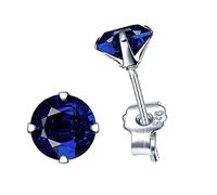 Unendlich U-Pendientes de plata de ley 925 para mujer, pendientes de cuatro garras de moda con circonita azul