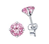 Unendlich U-Pendientes de plata esterlina 925 para mujer, aretes de cuatro garras de moda con circonita rosa