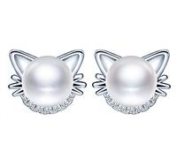 Unendlich U- Pendientes del Gato Joyas de Perlas para las Mujeres Chicas Arete de Plata de Ley 925