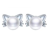 Unendlich U- Pendientes del Gato Joyas de Perlas para las Mujeres Chicas Arete de Plata de Ley 925