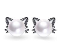 Unendlich U- Pendientes del Gato Joyas de Perlas para las Mujeres Chicas Arete de Plata de Ley 925