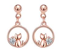 Unendlich U-Pendientes Gato para Mujer, Plata de Ley 925 con Brillante Circonita, Oro Rosa