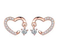 Unendlich U-Pendientes Mujer Plata de Ley 925 Forma en Corazon con Circonitas, Oro Rosa Idea Regalo para Chicas