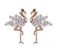 Unendlich U - Pendientes para Mujer Plata de Ley 925 Circonita Cúbica Diseño de Flamenco, Pendientes para Niñas