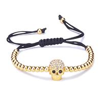 Unendlich U Pulsera de cuentas para hombre mujer, Pulsera cráneo con circonita con cadena cuerda de algodón, Color de oro