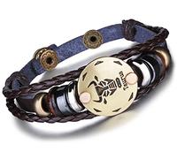 Unendlich U-Pulsera Mujer Hombre de Cuero Pulsera 12 Constelaciones Pulsera Trenzada Piel Aleación Multi Layer Negro Pulseras, 12 Opciones (Tauro)