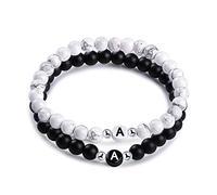 Unendlich U-Pulsera Piedras de Amistad Hecha de Piedras Naturales con Cuentas de Letras de A, Juego de 2 Pulseras para Mujeres Hombre, Color de Negro y Blanco