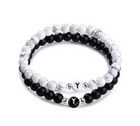 Unendlich U-Pulsera Piedras de Amistad Hecha de Piedras Naturales con Cuentas de Letras de Y, Juego de 2 Pulseras para Mujeres Hombre, Color de Negro y Blanco