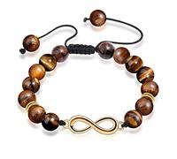 Unendlich U Pulsera unisex con símbolo de infinito, pulsera de perlas de la amistad, pulsera de energía, 8 mm, piedra de lava, 18 centimeters, Plata