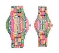 Unendlich U- Reloj de Madera para Mujer y Hombre Hecho a Mano en Madera de bambú con Movimiento de Cuarzo Analógico Relojes de Colores del Arco Iris Regalo del Festival del Orgullo