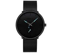 Unendlich U-Reloj Negro Ultra Fino para Hombre Minimalista Moda Relojes de Pulsera para Hombres Casual Impermeable Reloj de Cuarzo para Hombre con Banda Negro de Acero Inoxidable