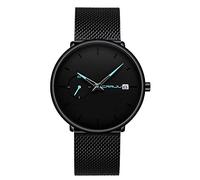 Unendlich U- Relojes Hombre de Malla Ultra Fino Negro Relojes de Pulsera de Moda Minimalista Casual Reloj de Cuarzo Impermeable
