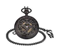 Unendlich U- Vendimia Negro Reloj de Bolsillo Mecánico para Hombres Mujeres Escala Numeral Romano con 2 Cadenas