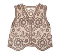 UNFAIRZQ Chaleco corto de ganchillo para mujer, estilo retro, con bordado floral, sin mangas, para chaqueta, cárdigan, bohemio, hippie, cintura, bordado, floral, sin mangas
