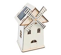 Unfinished Solar Cabin Kit - Wooden House Model | DIY Table Decoration with Windmill Mechanism, Educational Toy with Electronic Components, Shelf, and Gabinet Ornament for Display