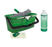 UNGER Set de limpieza de ventanas (escobilla de goma, mango, funda de microfibra, cubo de 12 L, producto de limpieza, rascador, paño de 35 cm de ancho) AK015
