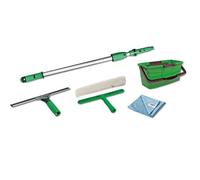 Unger Kit de Limpieza de Ventanas para contratistas, Juego Profesional de Limpieza de Cristales con escobilla de 35 cm, Lavadora eléctrica de 35 cm, Cubo de 12 L y Poste de 1,25 m para Ventanas