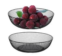 UNGFEI 2 cestas de frutas de alambre negro de 28 x 15,5 x 7,5 cm, cuenco de frutas redondo negro moderno, cesta de frutas de alambre de metal para cocina, cuenco de frutas geométrico negro para