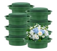 UNGFEI Paquete de 10 unidades de espuma floral con cuencos, bloque de espuma verde redondo húmedo y seco, kit de arreglos florales para decoración de bodas, manualidades