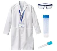 UNGLINGA Bata de laboratorio para niños, niños y niñas, disfraz de médico y científico, con gafas científicas, tarjeta de identificación y tubo de ensayo para Halloween y juegos de rol (XL)