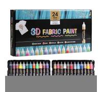 Ungtyb 3D Fabric Paint, Permanent Waterproof Textile Paint Set, 30ml Craft Tool 24 Colors for Canvas, Wood, Glass, Hat, Clothing, Decoration, Art Projects for Adults, Kids, and Creative Crafting Use