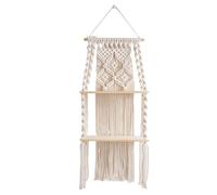 Ungtyb Boho Wall Shelf, Wooden Floating Shelf, 2 Tier Hanging Rack, Space Saving Organizer, Macrame Tapestry Accent Plants, Photo Frames and Home Decor, 750 g