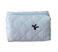 Ungtyb Bow Toiletry Bag, Large Aesthetic Makeup Organizer, Portable Cosmetic Pouch, Waterproof Travel Skin Care Storage Case, Multi Use Zippered Purse for Beauty, Workplace, Light Blue1,