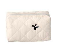 Ungtyb Bow Toiletry Bag, Large Aesthetic Makeup Organizer, Portable Cosmetic Pouch, Waterproof Travel Skin Care Storage Case, Multi Use Zippered Purse for Beauty, Workplace, Cream Colored,