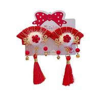 Ungtyb Chinese Hair Clip, New Year Hair Accessories, Tassel Hair Clip, Chinese Hair Bows, Red Chinese New Year headband with furry bows and tassels, perfect for adding festive flair to your hair