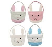 Ungtyb Easter Baskets for Kids, Woven Rope Egg Basket, Cute And Durabled Lightweight, Ears Goodie Bags Baby Showers And Easter Egg Hunts, 12.01x8.98x7.87 Inches