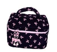 Ungtyb Floral Quilted Pouch, Aesthetic Bow Cosmetic Case, Makeup Organizer, Reusable Storage Holder Durable Toiletry Bag for Travel, Home, Daily Use, 8.86x5.91x5.91 Inchesd