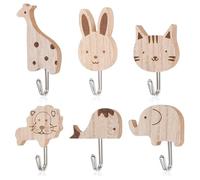 Ungtyb Ganchos decorativos para abrigos, ganchos de pared de madera con forma de animal, soporte para toallas de dibujos animados, colgador de ropa autoadhesivo para bata, mochila, bolso, llaves