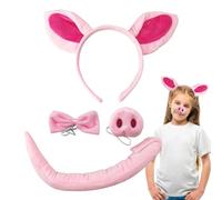 Ungtyb Pig Costume Kids, Pig Ears Headband, Set Plush Soft Tail Bow Tie Nose Kit for Halloween, Dress Up, Animal Party, School Play, Birthday Costume, Cosplay Role Playing Outfit