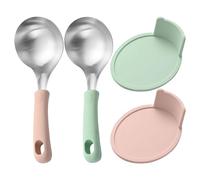Ungtyb Silicone Handle Soup Spoon, Ergonomic Ramen Serving Spoon, Non-Slip Heat-Resistant Grip Utensil, Smooth Bottom, Made From Safe And Sturdy Stainless Steel Material