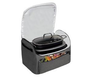 Ungtyb Slow Cooker Bags, Cooking Pot Carry Tote, Waterproof Travel Case, Portable Storage Organizer, Padded Carrier with Accessory Pocket for Camping, Picnic, Potluck, Beach, 18.5x12.6 Inches