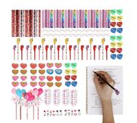 Ungtyb Valentine Stationery Set - Heart with Stickers Cards Pencils | Holiday Stationery Party Favors for Kids for Boys, Girls, Students, Family, Home, School, Classroom, Office, Birthday