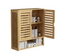 unho Armario de Baño de Bambú para Pared, Mueble Baño Colgar con Puerta con Cierre Magnético y Estante Ajustable, Organizador de Almacenamiento sobre Inodoro, 59x20.5x66.5cm, Madera Natural