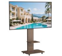 UNHO Soporte TV con Ruedas de Madera para 40-75 Pulgadas, Soporte Televisión Suelo Ajustable en Altura para LCD/LED, Mueble TV con2 Estantes, Inclinación ±10°, MAX VESA 600x400 mm, Carga 80 kg