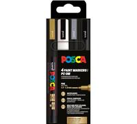 Uni-Ball 186544 - POSCA Marker Set, 4 rotuladores acrílicos PC-3M, rotulador permanente 0,9-1,3 mm punta redonda