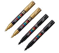 uni-ball 205081 - Juego de rotuladores POSCA, dorado y negro, 4 piezas, rotuladores acrílicos PC-1MC, 0,7 mm