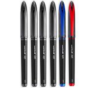 Uni-Ball AIR Micro - 0.5mm Fine Rollerball - Pack of 6 Pens - 4 Black 1 Blue and Red (Assorted Collors) Packing may vary