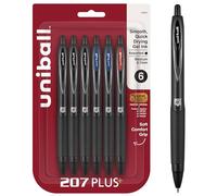 uni-ball Bolígrafos de gel retráctiles 207 Plus+, paquete de 6 colores surtidos con puntas de punta media de 0,7 mm, Uni-Super Ink+ es suave, vibrante y protege contra el agua, la decoloración y el