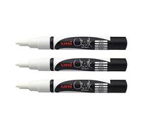 UNI-BALL CHALK Marker PWE3MS - Lote de 3 rotuladores de tiza punta cónica fina (0,9-1,3 mm), color blanco
