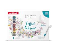 Uni-ball EMOTT Mitsubishi Pencil - Estuche para colorear relajantes, 16 rotuladores + 1 cuaderno para colorear - Punta fina blanca 0,4 mm - Dibujo preciso, álbum de recortes, Doodling, redacción