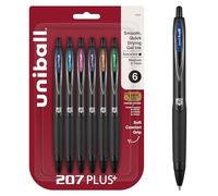 uni-ball Gel 207PLUS+, 0.7 mm, Asst Fash, paquete de 6