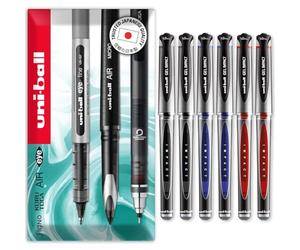 uni-ball Gel Impact Broad UM-153S - Bolígrafos de punta redonda de 1,0 mm, tinta negra, azul y roja, paquete de 6 unidades, en caja de regalo