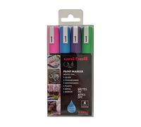 uni-ball PWE-5M - Rotuladores de tiza líquida, multiusos, lavables, para pizarras, pizarras blancas, vidrio, espejos, plástico, ventanas, metal, seguro para niños, punta redonda, paquete de 4