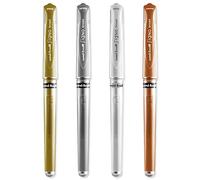 uni-ball Signo Pen Roller de tinta de gel metálica amplia Punta de metal de 1 mm, ancho de línea de 0,65 mm con agarre de goma UM-153 (Paquete de 4) Oro, plata, blanco y bronce